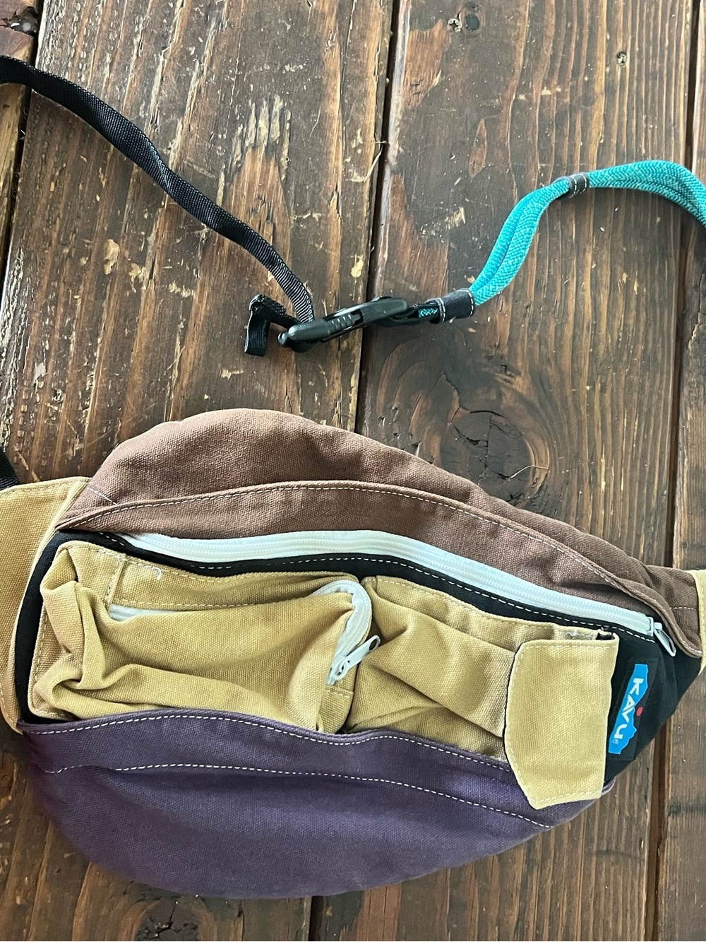 Kavu Tan and Purple Sling Bag with Black Accents - Picture 2 of 3